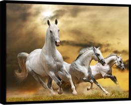 Quadro Decorativo Canvas Premium Com Filete Animais Cavalo Branco Cavalos