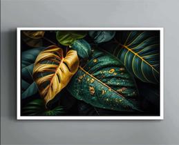 Quadro Decorativo Canvas Premium Filete Folhagens Folhas Verde Dourada Quadro Decorativo Canvas Premium Filete Folhagens Folhas Verde Dourada
