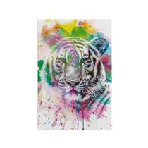 Quadro Decorativo Canvas Tigre Preto Branco Aquarela 75x50cm