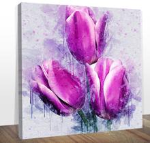 Quadro Decorativo Canvas Tulipas Rosas Midiapoparte 80x80