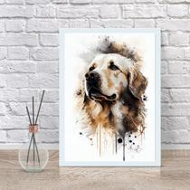 Quadro Decorativo Cão Golden Retriever Aquarela 33x24cm - com vidro