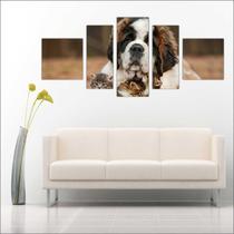 Quadro Decorativo Cão São bernardo Pet Shop Mosaico 5 Peças