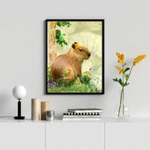 Quadro Decorativo Capivara Com Passarinhos 33x24cm - com vidro