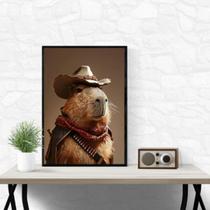 Quadro Decorativo Capivara Cowboy 33x24cm - com vidro