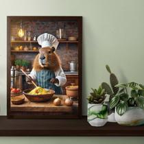 Quadro Decorativo Capivara Cozinhando 45x34cm - com vidro