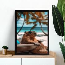 Quadro Decorativo Capivara De Férias 33X24Cm - Com Vidro