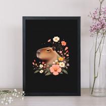 Quadro Decorativo Capivara Floral 33x24cm - com vidro