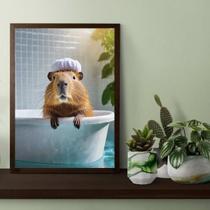Quadro Decorativo Capivara No Banho 45X34Cm - Com Vidro