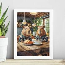 Quadro Decorativo Capivaras Na Cozinha 33X24Cm - Com Vidro