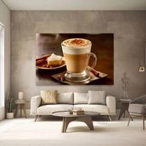Quadro Decorativo Capuccino E Torta Padaria Cafeteria Moderno Tecido Canvas