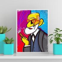 Quadro Decorativo Caricatura Freud 45X34Cm - Vidro Branca