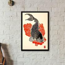 Quadro Decorativo Carpa Japonesa Moldura Branca 24X18Cm