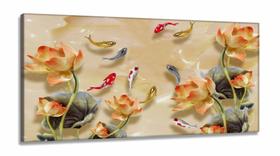 Quadro Decorativo Carpas e Flores Estilo 3d em Tecido canvas 130x60 Quadro Decorativo Carpas e Flores Estilo 3d em Tecido canvas 130x60