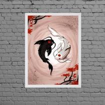 Quadro Decorativo Carpas Yin-Yang 33X24Cm - Com Vidro