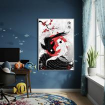 Quadro Decorativo Carpas Yin Yang 70x50cm Mold Branca Quadro Decorativo Carpas Yin Yang 70x50cm Mold Branca