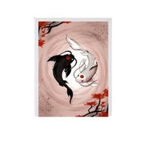 Quadro Decorativo Carpas Yin-Yang Moldura Branca 24X18Cm