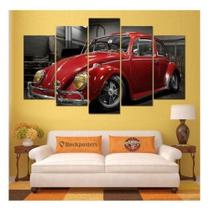 Quadro Decorativo Carro Fusca Vermelho Para Sala Escritorio Quarto Kit 5 peças Mosaico
