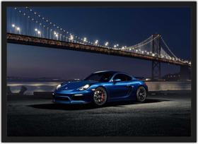 Quadro Decorativo Carro Porsche Azul Quartos Salas Decoração Com Moldura