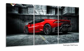 Quadro Decorativo Carro Vermelho 3 peças 120x60 em tecido