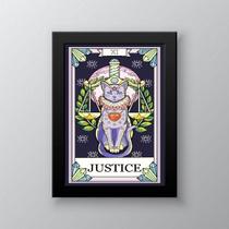 Quadro decorativo carta tarot justiça gato 24x18cm