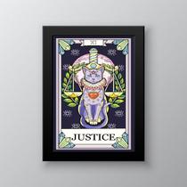 Quadro Decorativo Carta Tarot JustiçaGato 33x24cm - com vidro