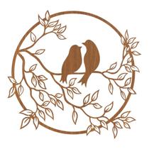 Quadro Decorativo Carvalho Mdf Casal De Passarinho 40X20Cm