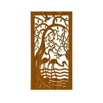 Quadro Decorativo Carvalho Mdf Garça Na Floresta 40X20Cm