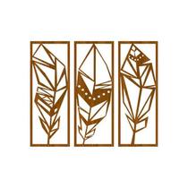 Quadro Decorativo Carvalho Mdf Trio Folhas Maori 40X20Cm