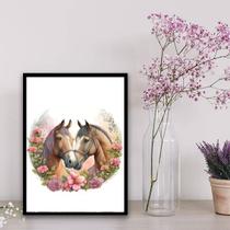 Quadro Decorativo Casal De Cavalos Aquarela 33x24cm - com vidro