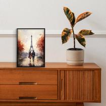 Quadro Decorativo Casal Em Paris perfeitos para quartos, salas, cozinha e escritorios. 15x20, Moldura Pinus.