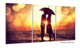 Quadro Decorativo Casal Guarda Chuva 120x60 3 peças Sala Quarto