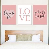 Quadro Decorativo Casal Love Rosa Para Sala Quarto Kit 3 peças 20x30cm Quadro Decorativo Casal Love Rosa Para Sala Quarto Kit 3 peças 20x30cm