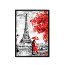 Quadro Decorativo Casal Torre Eiffel Vermelho E Preto Sala Quarto Escritório