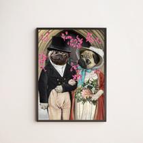 Quadro Decorativo Casamento Pug 33x24cm - com vidro