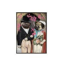 Quadro Decorativo Casamento Pug 45X34Cm - Madeira Preta