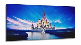 Quadro Decorativo Castelo Disney Lago 130x60 em Tecido Canvas