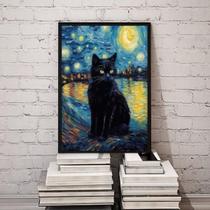 Quadro Decorativo Cat Night Starry Art 24X18Cm - Com Vidro