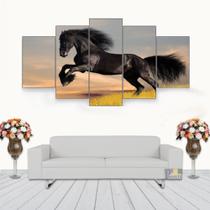 Quadro Decorativo Cavalo Negro Em Gramado 115x60 5 Peças N05 Quadro Decorativo Cavalo Negro Em Gramado 115x60 5 Peças N05