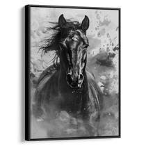 Quadro decorativo Cavalo Negro Galopando Entre Sombras Etéreas - Art Canvas