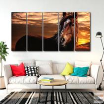 Quadro Decorativo Cavalo Por do Sol em tecido 140x65