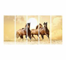 Quadro Decorativo - Cavalos Ao Vento -Tela Em Tecido 5 Peças