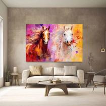 Quadro Decorativo Cavalos Aquarela Moderno Hipismo Sala Tecido Canvas