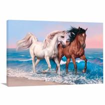 Quadro Decorativo Cavalos Branco E Marrom Arte