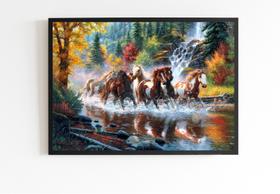 Quadro Decorativo Cavalos Mágicos Galopantes com Moldura E Acetato Tamanho A3