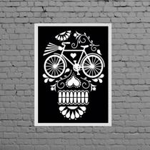 Quadro Decorativo Caveira Bicicleta 33x24cm - com vidro