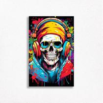 Quadro Decorativo Caveira Colorido Fone De Ouvido Graffiti Quadro Decorativo Caveira Colorido Fone De Ouvido Graffiti