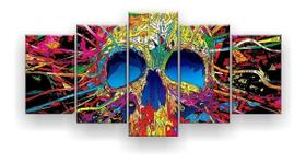 Quadro Decorativo Caveira Psicodélica Color Print 5pc 129x61 Quadro Decorativo Caveira Psicodélica Color Print 5pc 129x61
