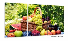 Quadro Decorativo Cesta De Frutas 3pc120x60 Sala