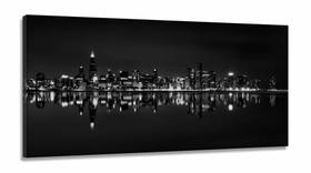 Quadro Decorativo Cidade Branco Preto 130x60 em Tecido Canvas Sala Quarto