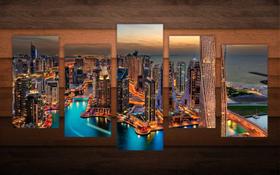 Quadro Decorativo Cidade Dubai Prédios Turismo Decorações Salas 5 peças Moldura